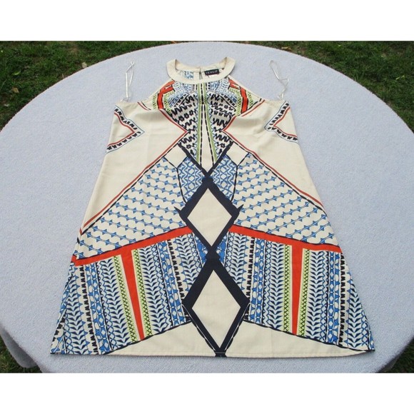 Venus Halter Mini Dress Women’s Small Cream Multicolored Geometric Sleeveless - Picture 15 of 16